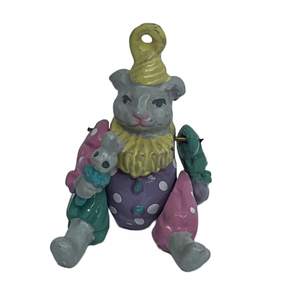 Vintage Pewter Jointed Miniature 1.5” Enamel Rabbit Bunny Clown Charm